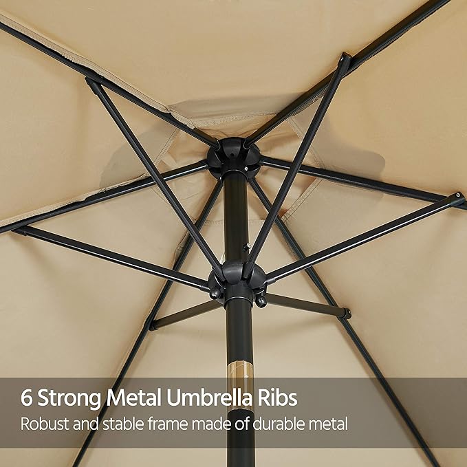 Yaheetech 7.5FT Patio Umbrella Outdoor Table Umbrella Canopy Market Umbrella with Push Button Tilt & Crank for Garden/Lawn/Deck/Backyard/Pool, 6 Ribs, Tan
