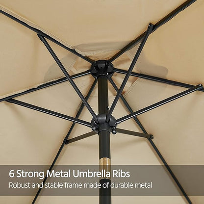 Yaheetech 7.5FT Patio Umbrella Outdoor Table Umbrella Canopy Market Umbrella with Push Button Tilt & Crank for Garden/Lawn/Deck/Backyard/Pool, 6 Ribs, Tan
