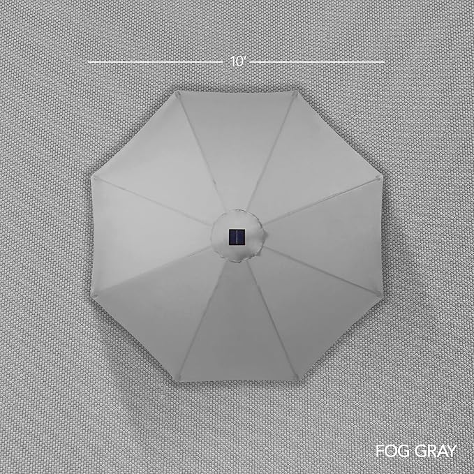 Best Choice Products 10ft Solar Market Patio Umbrella w/Woodgrain Pattern Pole, LED Lights, Tilt & Crank – Outdoor Sun Shade for Backyard Table, Deck, Poolside – Fog Gray