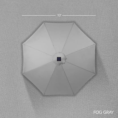 Best Choice Products 10ft Solar Market Patio Umbrella w/Woodgrain Pattern Pole, LED Lights, Tilt & Crank – Outdoor Sun Shade for Backyard Table, Deck, Poolside – Fog Gray