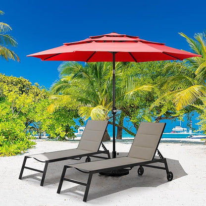 Yaheetech 3 Tier Patio Umbrella 10ft Vented Outdoor Large Market Table Umbrella with 8 Sturdy Ribs and 1.5" Umbrellla Pole, Double-layer Cloth & Push-button Tilting & Crank for Pool/Garden/Lawn Red