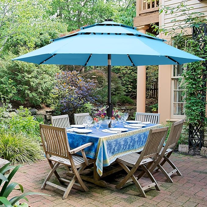ABCCANOPY Solar Led Patio Umbrellas 3-Tiers 9FT (Turquoise)