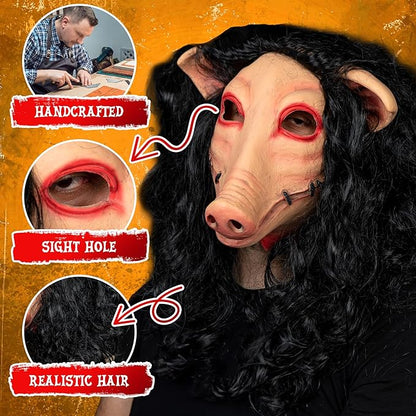 Zadin Scary Pig Mask for Adult, Jigsaw Pig Mask Halloween, Scary Latex Pig Head, Pig Face Mask Costume, Scary Halloween Horror Mask Cosplay, Jigsaw Mask, Universal