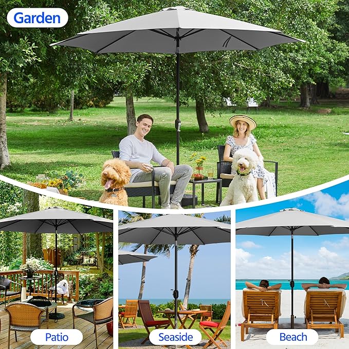 Yaheetech Patio Umbrella, 11FT Outdoor Table Market Umbrella with Push Button Tilt and Crank, Yard Umbrella with 8 Sturdy Ribs for Garden, Deck, Backyard, Pool, Gray