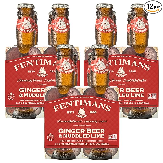 Fentimans Sparkling Ginger Beer & Muddled Lime - Ginger Beer Non Alcoholic, Ginger Ale with Natural Ginger Root, Mixer, Craft Soda, No Artificial Flavors or Preservatives - 6.7 Fl Oz (Pack of 12)