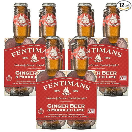 Fentimans Sparkling Ginger Beer & Muddled Lime - Ginger Beer Non Alcoholic, Ginger Ale with Natural Ginger Root, Mixer, Craft Soda, No Artificial Flavors or Preservatives - 6.7 Fl Oz (Pack of 12)