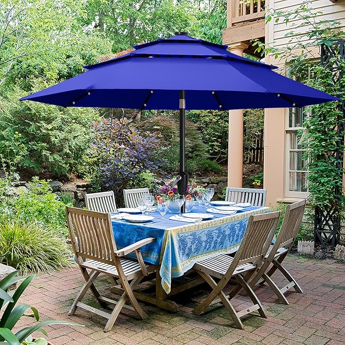ABCCANOPY 10FT Solar Led Patio Umbrella 3-Tiers(Blue)