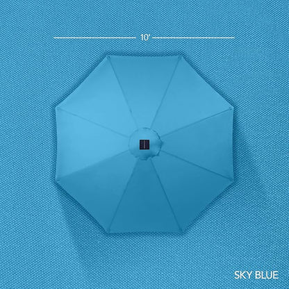 Best Choice Products 10ft Solar Market Patio Umbrella w/Woodgrain Pattern Pole, LED Lights, Tilt & Crank – Outdoor Sun Shade for Backyard Table, Deck, Poolside – Sky Blue
