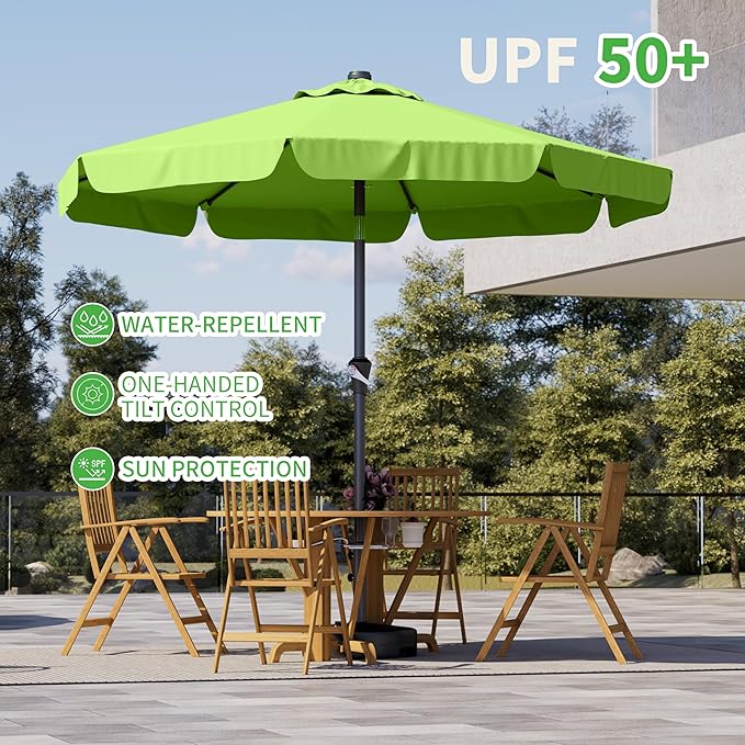 9FT Patio Umbrella Table Market Umbrella w/Tilt and Crank Outdoor Umbrellas for Garden, Deck, Backyard, Pool and Beach, Apple Green