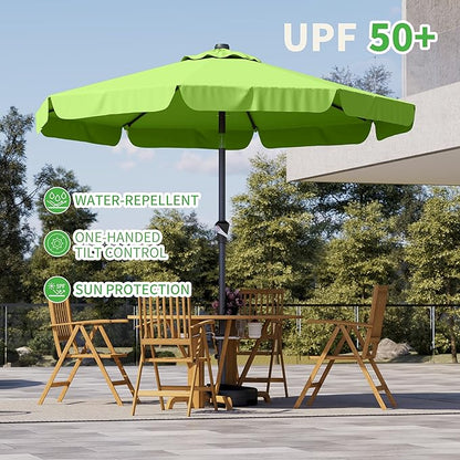 9FT Patio Umbrella Table Market Umbrella w/Tilt and Crank Outdoor Umbrellas for Garden, Deck, Backyard, Pool and Beach, Apple Green