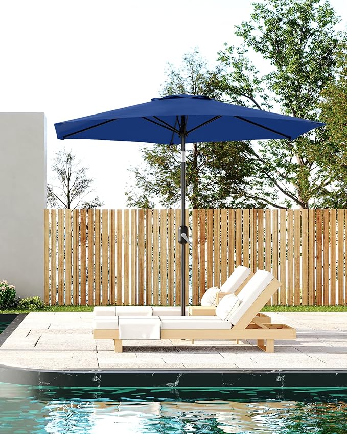 7.5FT Patio Umbrella Outdoor, Market Umbrella, Table Umbrella with Push Button Tilt and Crank, 6 Sturdy Ribs UV Protection Waterproof for Garden, Pool, Deck, Backyard (Navy Blue)