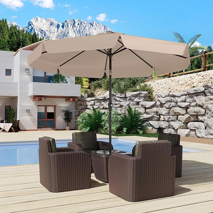 10FT Patio Umbrella Table Market Umbrella w/Tilt and Crank Outdoor Umbrellas for Garden, Deck, Backyard, Pool and Beach, Beige