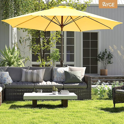 Ayge 9FT Large Outdoor Patio Umbrella Market Table Umbrella-UV Resistant, Easy Push Button Tilt and Crank, 8 Sturdy Fiberglass Ribs Heavy-Duty Pool Umbrella for Deck, Backyard,Garden