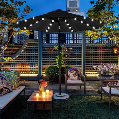 Yaheetech 9FT Solar Patio Umbrella Outdoor Table Market Umbrella w/8 Ribs and 32 LED Lights, Tilt & Crank & UV Protection for Backyard/Deck/Poolside, Black