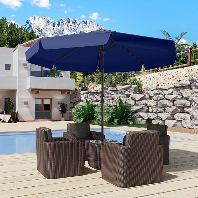 10FT Patio Umbrella Table Market Umbrella w/Tilt and Crank Outdoor Umbrellas for Garden, Deck, Backyard, Pool and Beach, Navy