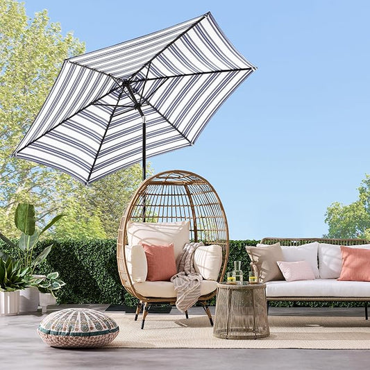 Best Choice Products 10ft Outdoor Steel Polyester Market Patio Umbrella w/Crank, Easy Push Button, Tilt, Table Compatible - Striped Navy Blue