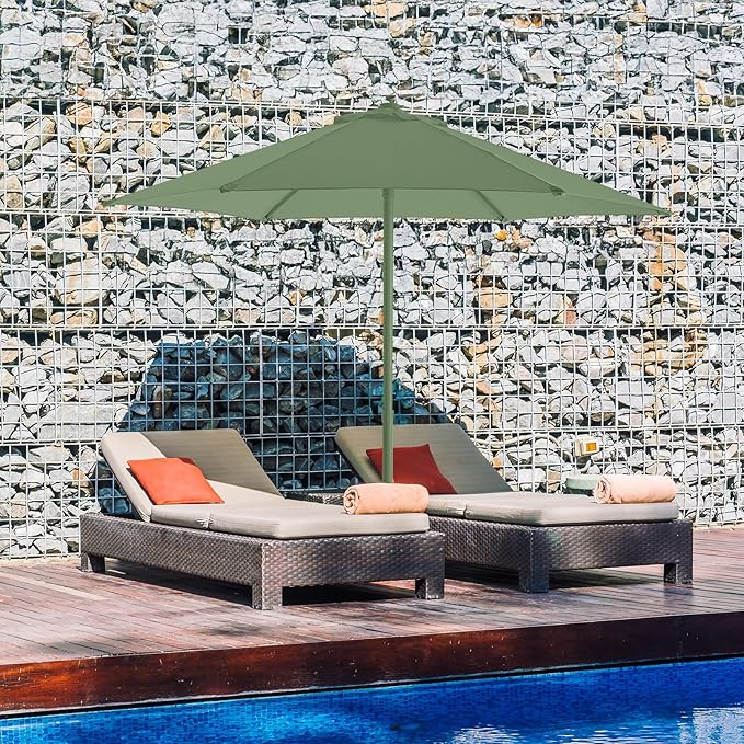 7.5ft Outdoor 1S Push-Up Patio Umbrella - Market Table Pool Deck Umbrella UPF50+ UV Protection with 6 Sturdy Ribs for Balcony, Garden, Lawn, Backyard (Morandi Green)