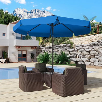 9FT Patio Umbrella Table Market Umbrella w/Tilt and Crank Outdoor Umbrellas for Garden, Deck, Backyard, Pool and Beach, Royal Blue
