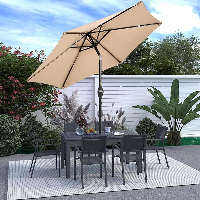 SUNVIVI OUTDOOR 7.5' Outdoor Patio Umbrella, Patio Umbrella, Market Umbrella, Metal Pole Umbrella with Push Button Tilt and Crank, 6 Ribs, Polyester Canopy