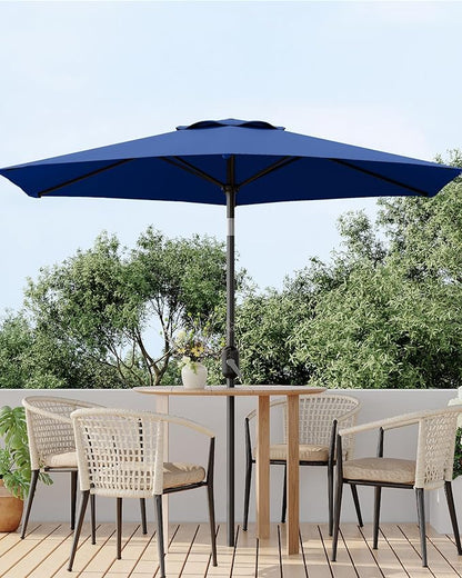 7.5FT Patio Umbrella Outdoor, Market Umbrella, Table Umbrella with Push Button Tilt and Crank, 6 Sturdy Ribs UV Protection Waterproof for Garden, Pool, Deck, Backyard (Navy Blue)