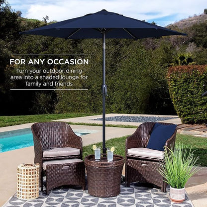 Best Choice Products 7.5ft Heavy-Duty Round Outdoor Market Table Patio Umbrella w/Steel Pole, Push Button Tilt, Easy Crank Lift - Navy Blue