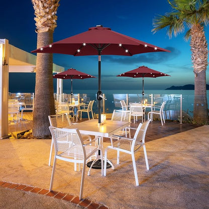 Yaheetech 7.5 ft Solar Patio Umbrella Outdoor Market Table Umbrella w/Push Button Tilt & Crank and UV Protection for Garden, Deck, Backyard, Pool and Beach, Burgungy