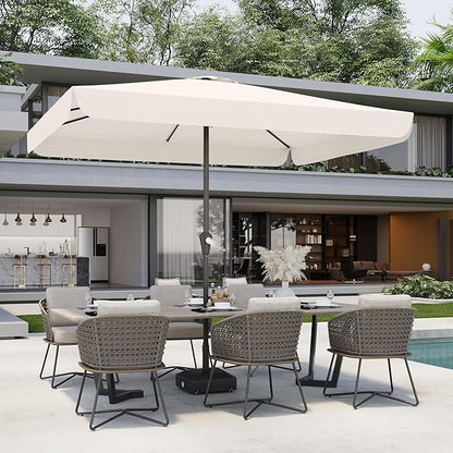 8 * 10FT Rectangular Patio Umbrella Table Market Umbrella w/Crank Outdoor Umbrellas for Garden, Deck, Backyard, Pool and Beach, Cream-White