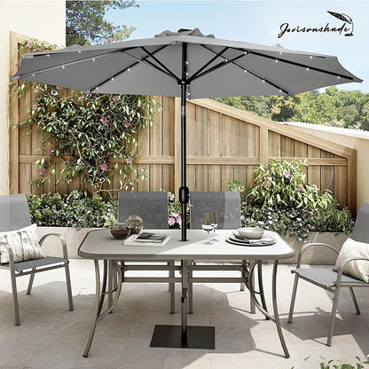 9FT LED Patio Umbrella, Solar Outdoor Umbrellas with LED Lights, Deck Umbrella with Push Button Tilt and Crank, UV Protection Waterproof for Pool, Porch, Garden, Deck, Backyard. (Gay)