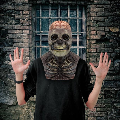 Skull Mask - Scary Full Head Skeleton Headgear - Realistic Halloween Cosplay Latex Horror Mask