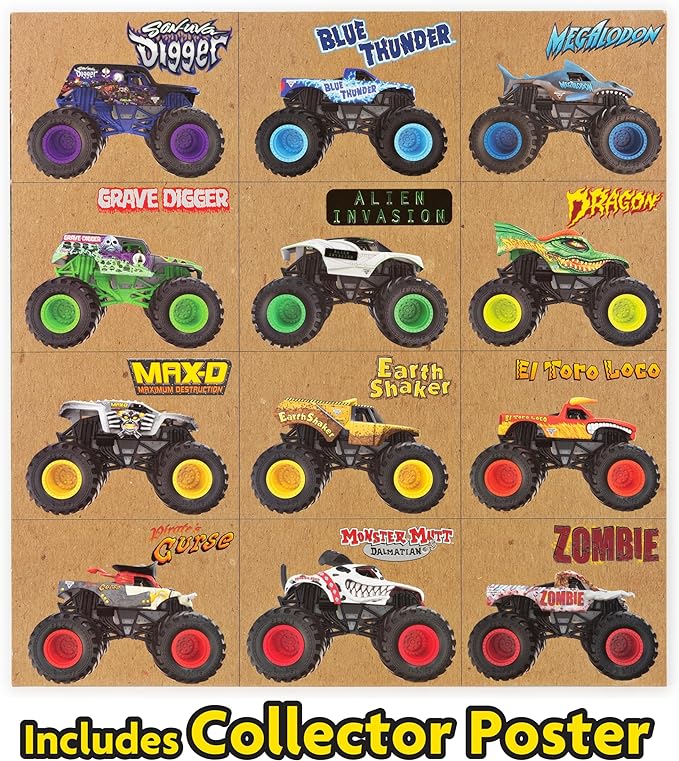 Monster Jam, Official 12-Pack of 1:64 Scale Die-Cast Monster Trucks for Boys and Girls, Kids Toys for Ages 4 and Up, Amazon Exclusive