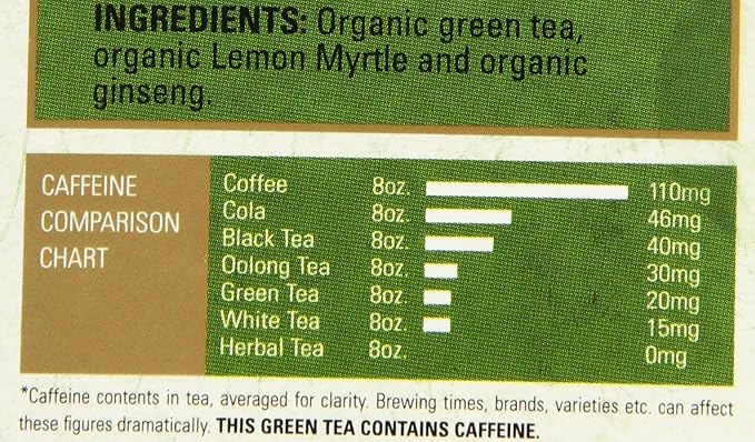 Davidson's Organics, Lemon Ginseng Green, 25-count Tea Bags, Pack of 6