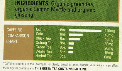 Davidson's Organics, Lemon Ginseng Green, 25-count Tea Bags, Pack of 6