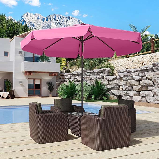 10FT Patio Umbrella Table Market Umbrella w/Tilt and Crank Outdoor Umbrellas for Garden, Deck, Backyard, Pool and Beach, Rose Pink