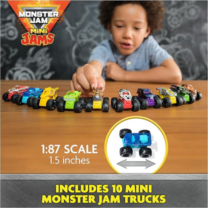Monster Jam Mini Jams, Earthshaker Boneyard Blaster Mega Frenzy Playset with 10 Mini Trucks, Kids Toys for Ages 3 and Up