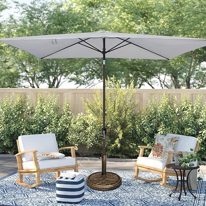 Blissun Rectangular Patio Umbrella, Table Market Umbrella with Tilt and Crank, Outdoor Umbrella for Garden, Deck, Backyard, Pool and Beach