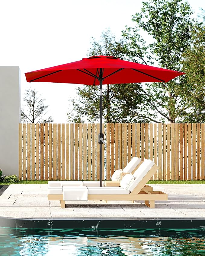 7.5FT Patio Umbrella Outdoor, Market Umbrella, Table Umbrella with Push Button Tilt and Crank, 6 Sturdy Ribs UV Protection Waterproof for Garden, Pool, Deck, Backyard (Red)