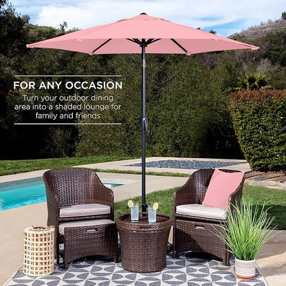 Best Choice Products 7.5ft Heavy-Duty Round Outdoor Market Table Patio Umbrella w/Steel Pole, Push Button Tilt, Easy Crank Lift - Carnation