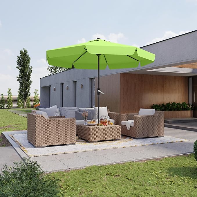 12FT Patio Umbrella Table Market Umbrella w/Crank Outdoor Umbrellas for Garden, Deck, Backyard, Pool and Beach, Apple Green