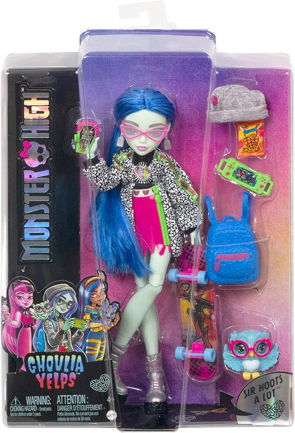 Monster High Ghoulia Yelps Posable Doll (10.3 in) with Blue Hair, Pet and Accessories