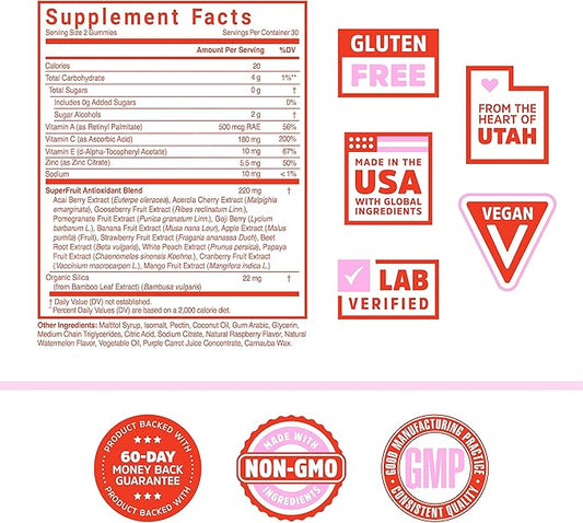 Zhou Nutrition Superfruit Multivitamin Gummies, 13 Natural Superfruits, Rich in Vitamin A, C, E, Zinc Gummies, Superfood Supplement, Immunity, Digestion & Energy, No Added Sugar, 60 Vegan Gummies