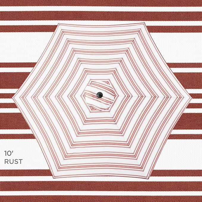 Best Choice Products 10ft Outdoor Steel Polyester Market Patio Umbrella w/Crank, Easy Push Button, Tilt, Table Compatible - Striped Rust