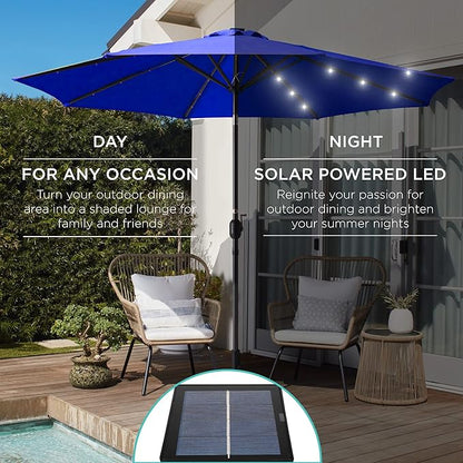 Best Choice Products 10ft Solar Polyester LED Lighted Patio Umbrella w/Tilt Adjustment and UV-Resistant Fabric - Resort Blue