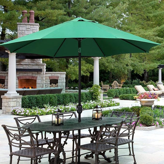 Yaheetech 9FT Patio Umbrella Market Table Umbrella Outdoor Canopy Umbrella with Push Button Tilt & Easy Crank Lift for Garden/Lawn/Deck/Backyard/Beach/Pool, 8 Ribs, Dark Green