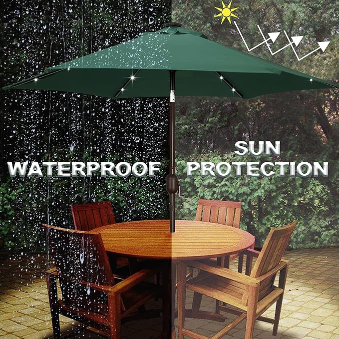 Blissun 7.5 ft Solar Umbrella, 18 LED Lighted Patio Umbrella, Table Market Umbrella