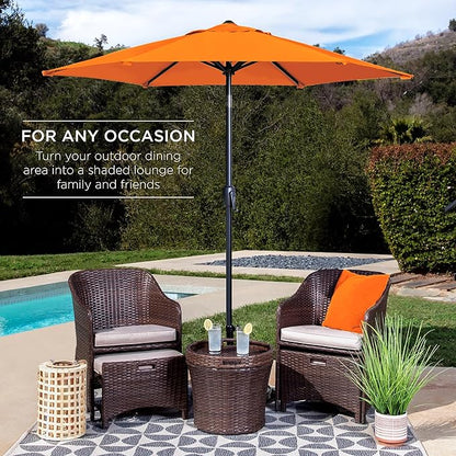 Best Choice Products 7.5ft Heavy-Duty Round Outdoor Market Table Patio Umbrella w/Steel Pole, Push Button Tilt, Easy Crank Lift - Orange