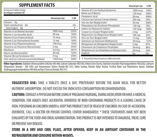 Belt +23 Bariatric Multivitamin and Multimineral Tables (Gastric Bypass, Sleeve Gastrectomy) with Iron - No Flavor - 1 Month Supply