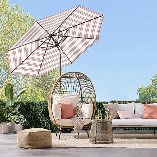 Best Choice Products 10ft Solar Polyester LED Lighted Patio Umbrella w/Tilt Adjustment and UV-Resistant Fabric - Striped Rust