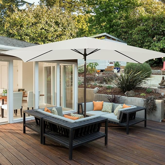 Blissun Rectangular Patio Umbrella, Table Market Umbrella with Tilt and Crank, Outdoor Umbrella for Garden, Deck, Backyard, Pool and Beach