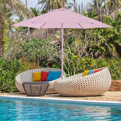 7.5ft Outdoor 1S Push-Up Patio Umbrella - Market Table Pool Deck Umbrella UPF50+ UV Protection with 6 Sturdy Ribs for Balcony, Garden, Lawn, Backyard (Light Pink)