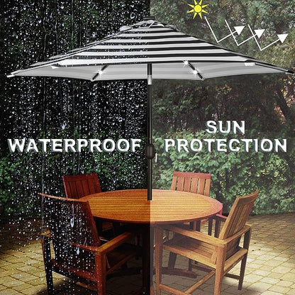 Blissun 7.5 ft Solar Umbrella, 18 LED Lighted Patio Umbrella, Table Market Umbrella